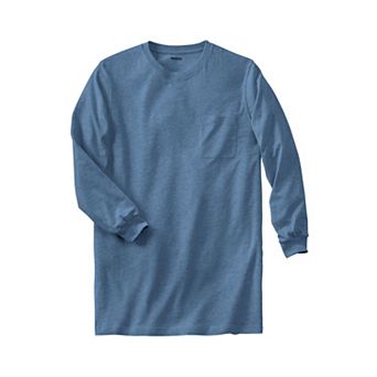 Kingsize Men's Big & Tall Shrink-less Lightweight Longer-length Long-sleeve Crewneck Pocket Tee