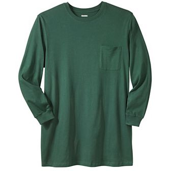 Kingsize Men's Big & Tall Shrink-less Lightweight Longer-length Long-sleeve Crewneck Pocket Tee