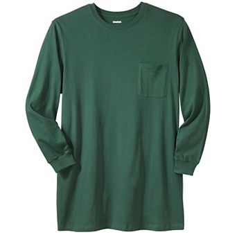 Kingsize Men's Big & Tall Shrink-less Lightweight Longer-length Long-sleeve Crewneck Pocket Tee