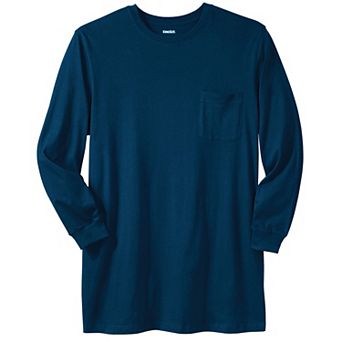 Kingsize Men's Big & Tall Shrink-less Lightweight Longer-length Long-sleeve Crewneck Pocket Tee