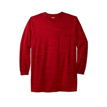 Kingsize Men's Big & Tall Shrink-less Lightweight Longer-length Long-sleeve Crewneck Pocket Tee