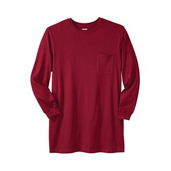 KingSize Men's Big & Tall Shrink-Less Lightweight Longer-Length Long-Sleeve Crewneck Pocket Tee