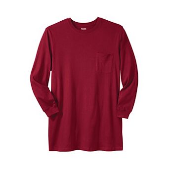 Kingsize Men's Big & Tall Shrink-less Lightweight Longer-length Long-sleeve Crewneck Pocket Tee