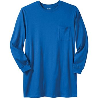 Kingsize Men's Big & Tall Shrink-less Lightweight Longer-length Long-sleeve Crewneck Pocket Tee