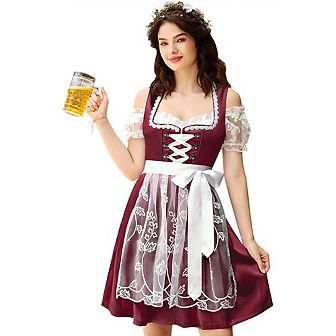 Women's German Dirndl Dress 2 pc Costumes For Bavarian Oktoberfest Carnival Halloween