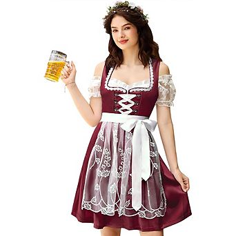 Women's German Dirndl Dress 2 pc Costumes For Bavarian Oktoberfest Carnival Halloween