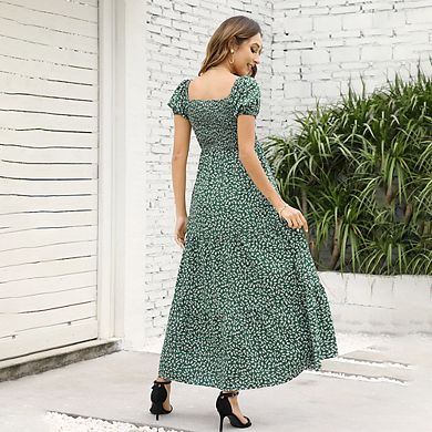 Womens Summer Spring Smocked Wedding Guest Maternity Maxi Dress Casual Short Sleeve Floral Long