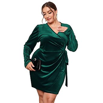 Women's Plus Size Party Dress Velvet Dress Long Sleeve V Neck Wrap Bodycon Dress For Cocktail