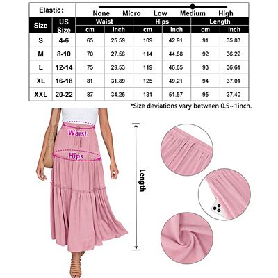 Womens Boho Black Midi Maxi Skirt Ruffle Tiered Long Skirts With