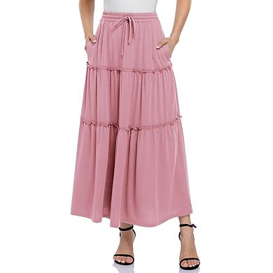 Womens Boho Black Midi Maxi Skirt Ruffle Tiered Long Skirts With Pockets
