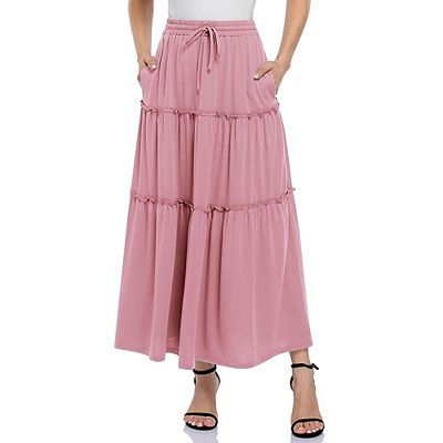 Womens Boho Black Midi Maxi Skirt Ruffle Tiered Long Skirts With Pockets