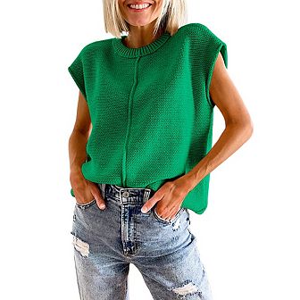 Womens Sleeveless Sweater Vest Crew Neck Cap Sleeve Knit Pullover Tank Tops