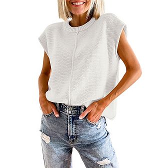 Womens Sleeveless Sweater Vest Crew Neck Cap Sleeve Knit Pullover Tank Tops