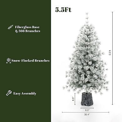 LuxenHome 5.5ft Flocked Full Artificial Christmas Tree Potted