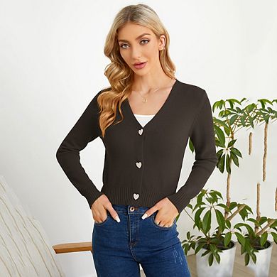 Women's Cropped Sweater Cardigan Long Sleeve V-neck Sweater Rib Open Front Shrugs