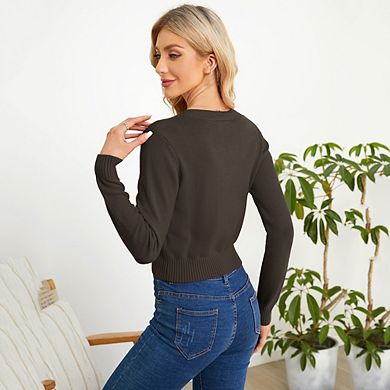 Women's Cropped Sweater Cardigan Long Sleeve V-neck Sweater Rib Open Front Shrugs