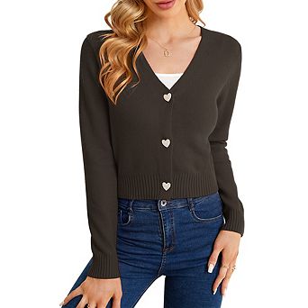 Women's Cropped Sweater Cardigan Long Sleeve V-neck Sweater Rib Open Front Shrugs