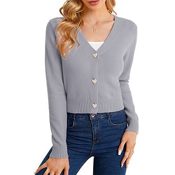 Women's Cropped Sweater Cardigan Long Sleeve V-neck Sweater Rib Open Front Shrugs