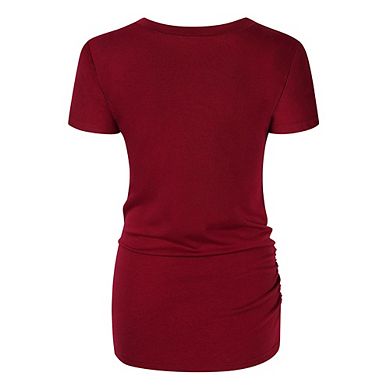 Maternity Shirt Side Button And Ruched Maternity Tunic Tops Long Short Sleeve T-shirts