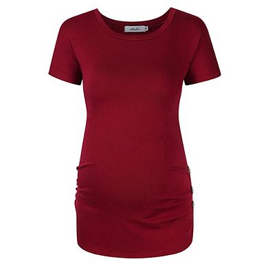 Maternity Shirt Side Button And Ruched Maternity Tunic Tops Long Short Sleeve T-shirts