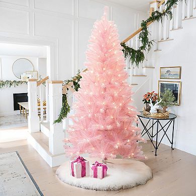 LuxenHome 6.5ft Pre-lit Pink Full Artificial Christmas Tree
