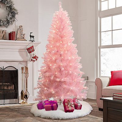 LuxenHome 6.5ft Pre-lit Pink Full Artificial Christmas Tree