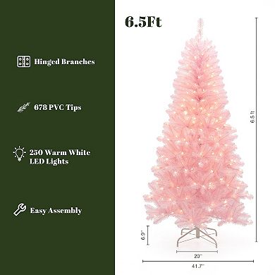 LuxenHome 6.5ft Pre-lit Pink Full Artificial Christmas Tree