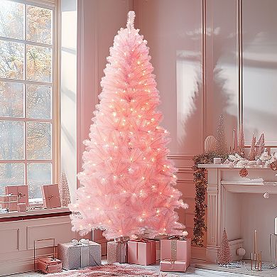 LuxenHome 6.5ft Pre-lit Pink Full Artificial Christmas Tree