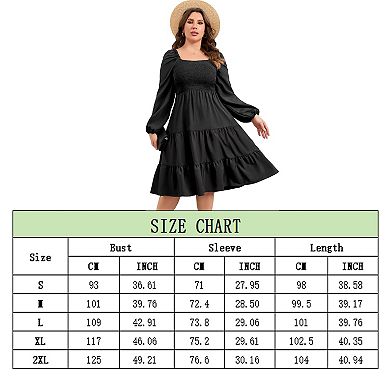 Plus Size Floral Dresses Women's Long Sleeve Square Neck Smocked Flowy Ruffle A Line Maxi Dress