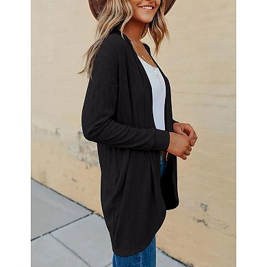 Womens Lightweight Cardigan Long Sleeve Open Front Summer Casual Drop Shoulder Knitted Cardigan