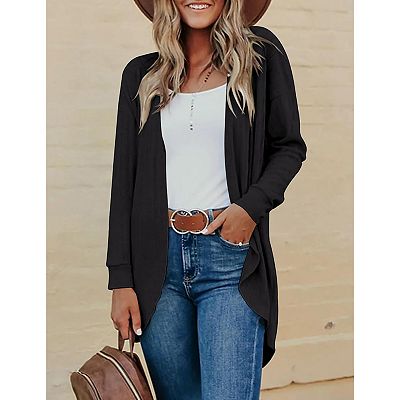 Womens Lightweight Cardigan Long Sleeve Open Front Summer Casual Drop Shoulder Knitted Cardigan