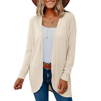 Womens Lightweight Cardigan Long Sleeve Open Front Summer Casual Drop Shoulder Knitted Cardigan
