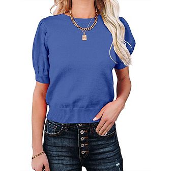 Womens Sweater Tops Crewneck Basic Knit Pullover Lightweight Solid Casual Sweaters Blouse