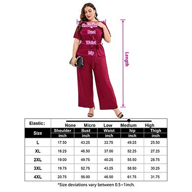 Women Plus Size Ruffle V Neck Short Sleeve Wide Leg Jumpsuits Summer Casual Belted Rompers