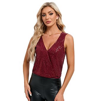 Women's Sparkly Sequin Sleeveless Tank Top Wrap Glitter Party Shirt