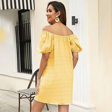 Short Sleeve Dress For Women Wedding Guest Dress Summer Casual Square Neck Button Mini Dresses