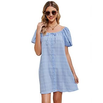 Short Sleeve Dress For Women Wedding Guest Dress Summer Casual Square Neck Button Mini Dresses
