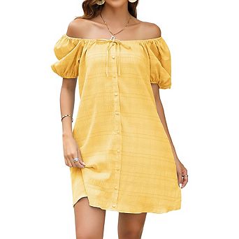 Short Sleeve Dress For Women Wedding Guest Dress Summer Casual Square Neck Button Mini Dresses