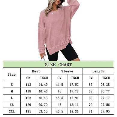 Womens Oversized Sweatshirts Crewneck Wafflle Knit Long Sleeve Side Slit Pullover Sweatshirt Tops