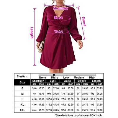 Women's Plus Size V Neck Wrap Casual Long Sleeve High Waist Party Business Work Midi Dress
