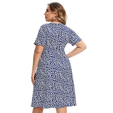 Women's Plus Size Floral V-neck Dress Knee Length Mini Dresses