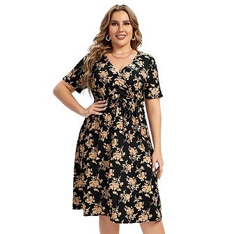 Women's Plus Size Floral V-neck Dress Knee Length Mini Dresses