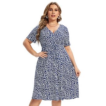 Women's Plus Size Floral V-neck Dress Knee Length Mini Dresses