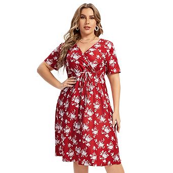 Women's Plus Size Floral V-neck Dress Knee Length Mini Dresses