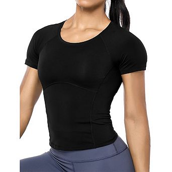 Workout Crop Tops For Women Short Sleeve Workout Shirts For Running Gym Yoga Athletic Exercise