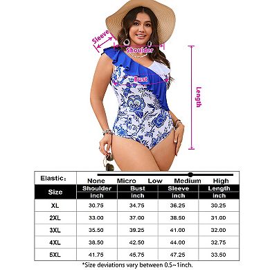 Womens Plus Size Swimsuits Ruffled One Piece Flounce Sleeve Swimwear V Neck Bathing Suit