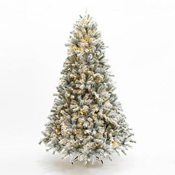 LuxenHome 7.5ft Pre-lit Snow Flocked Full Fir Artificial Christmas Tree