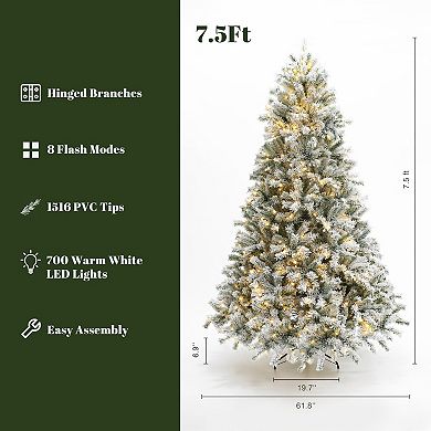LuxenHome 7.5ft Pre-lit Snow Flocked Full Fir Artificial Christmas Tree