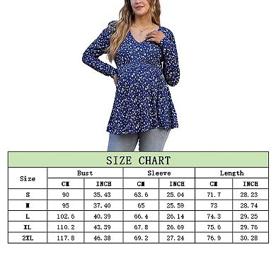 Maternity Shirts Women's V Neck Floral Maternity Tops Smocked Ruffle Hem Tunic Blouse For Women