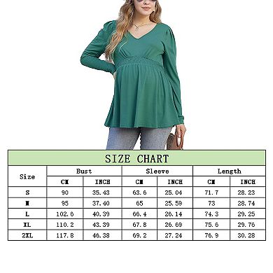 Maternity Shirts Women's V Neck Floral Maternity Tops Smocked Ruffle Hem Tunic Blouse For Women